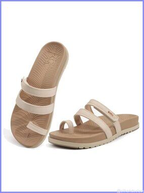 Faux Leather Adjustable Strap Slides with Arch Support Comfort Walking Sandals